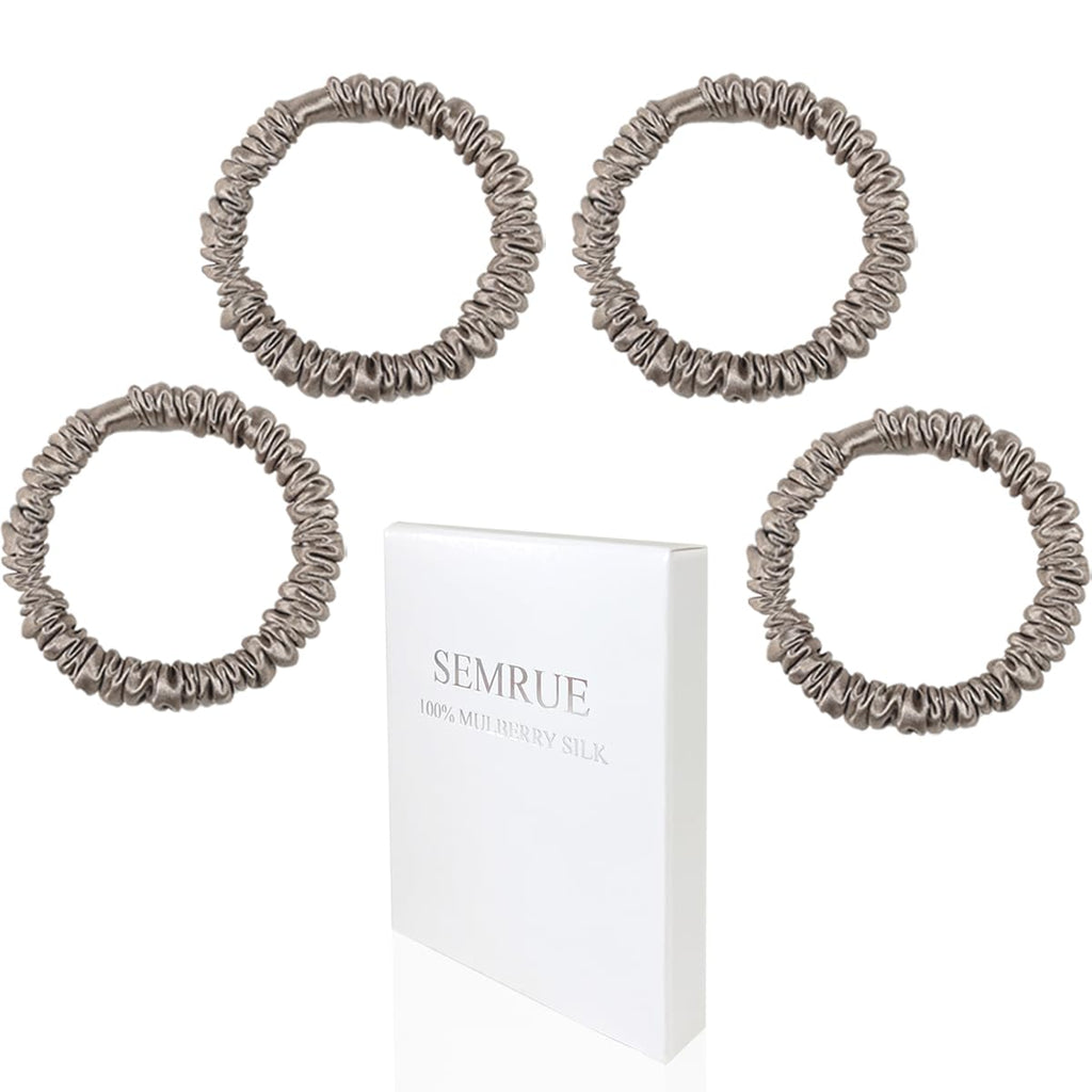 Mulberry Silk Hair Ties 4 PCS, 100% Pure 22 Momme Mulberry Silk Hair Scrunchies for Women Sleep, Elastics Hair Care No Damage, (Champagne Gold*4)