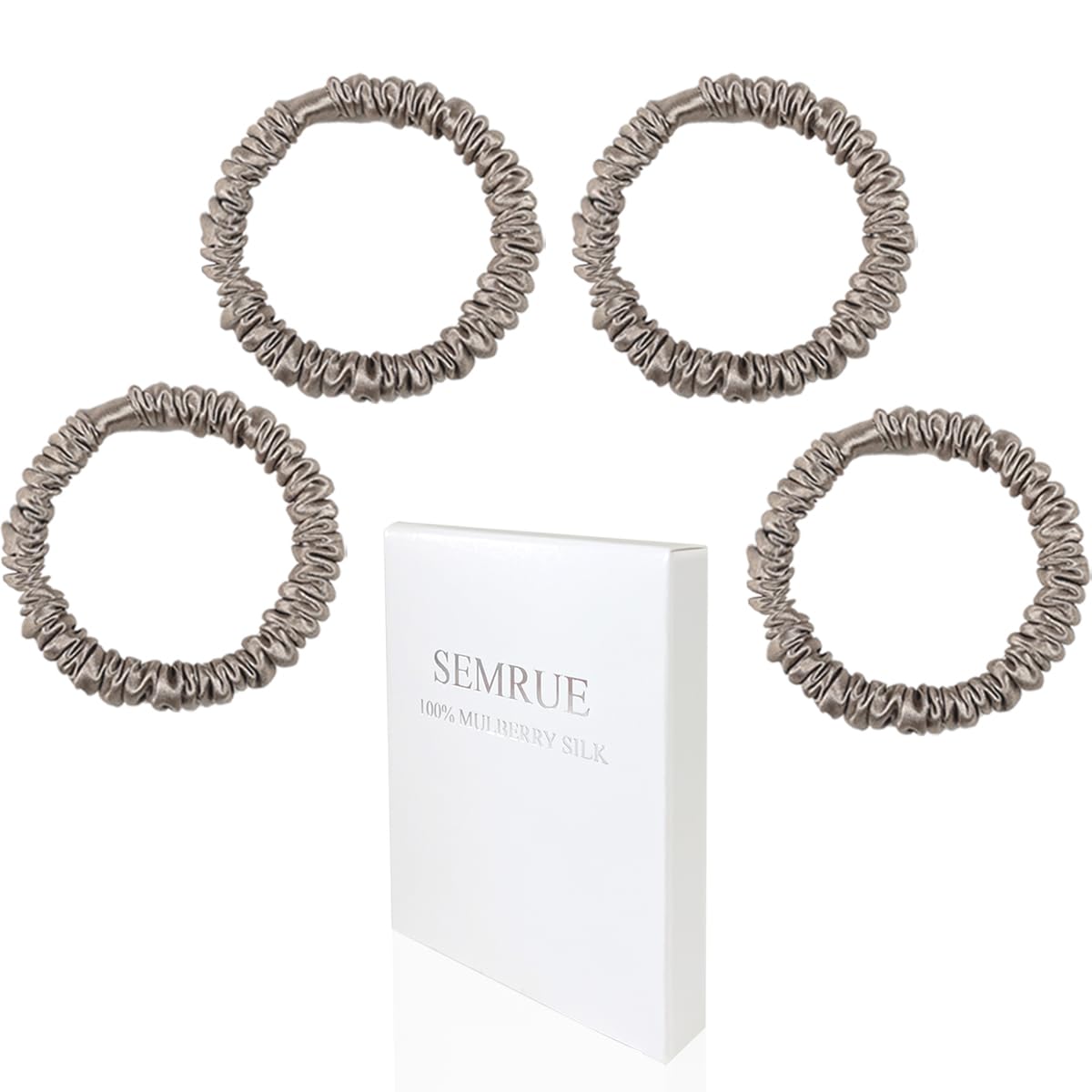 Mulberry Silk Hair Ties 4 PCS, 100% Pure 22 Momme Mulberry Silk Hair Scrunchies for Women Sleep, Elastics Hair Care No Damage, (Champagne Gold*4)