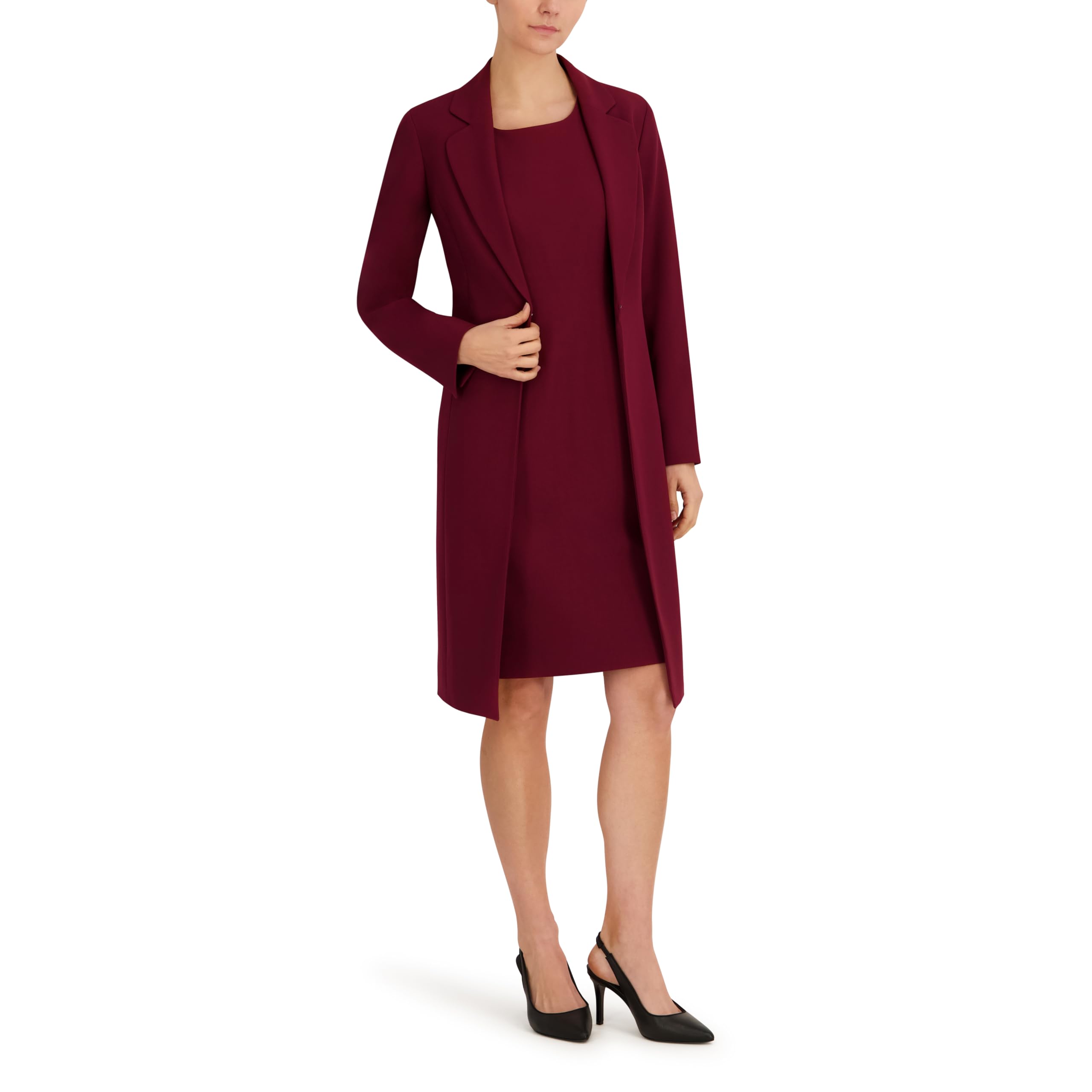 Le Suit Women's Long Coat & Basic Sheath Dress
