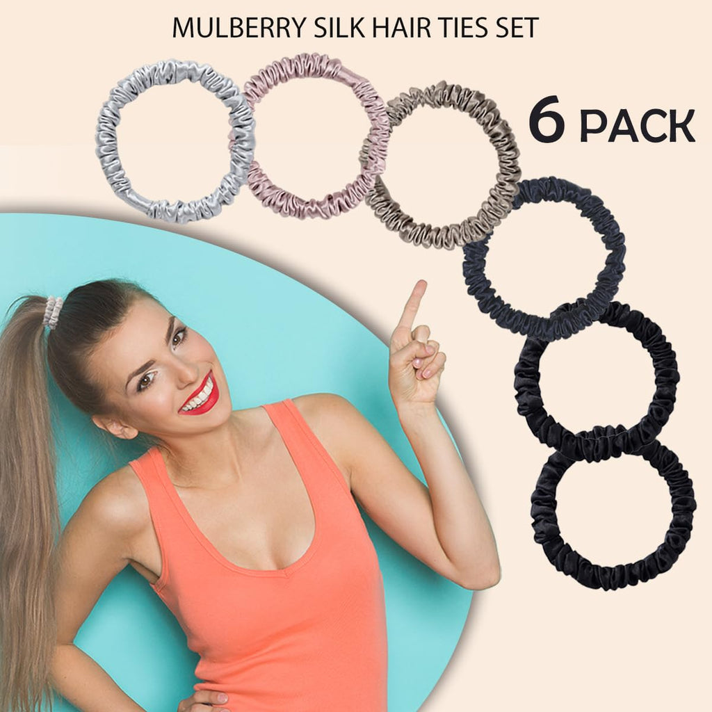 Mulberry Silk Hair Ties 4 PCS, 100% Pure 22 Momme Mulberry Silk Hair Scrunchies for Women Sleep, Elastics Hair Care No Damage, (Champagne Gold*4)