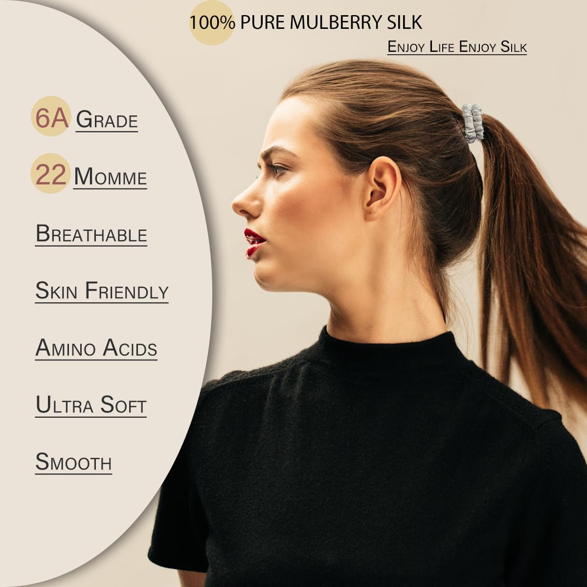 Mulberry Silk Hair Ties 4 PCS, 100% Pure 22 Momme Mulberry Silk Hair Scrunchies for Women Sleep, Elastics Hair Care No Damage, (Champagne Gold*4)