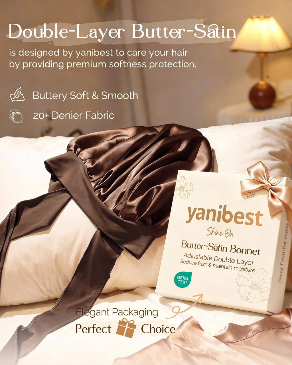 YANIBEST Adjustable Satin Bonnet for Sleeping Women Double Layer Hair Wrap Reduce Friction Prevent Frizz Natural Curly Hair