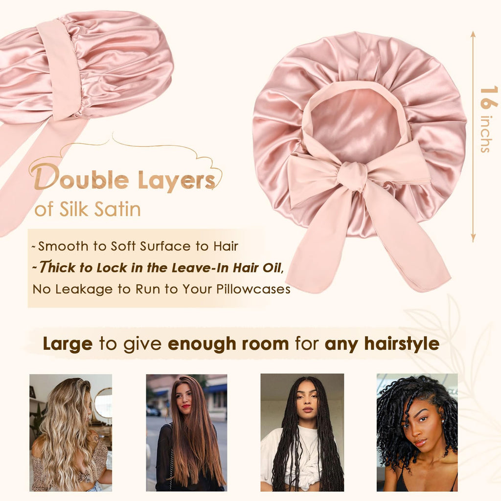 YANIBEST Adjustable Satin Bonnet for Sleeping Women Double Layer Hair Wrap Reduce Friction Prevent Frizz Natural Curly Hair