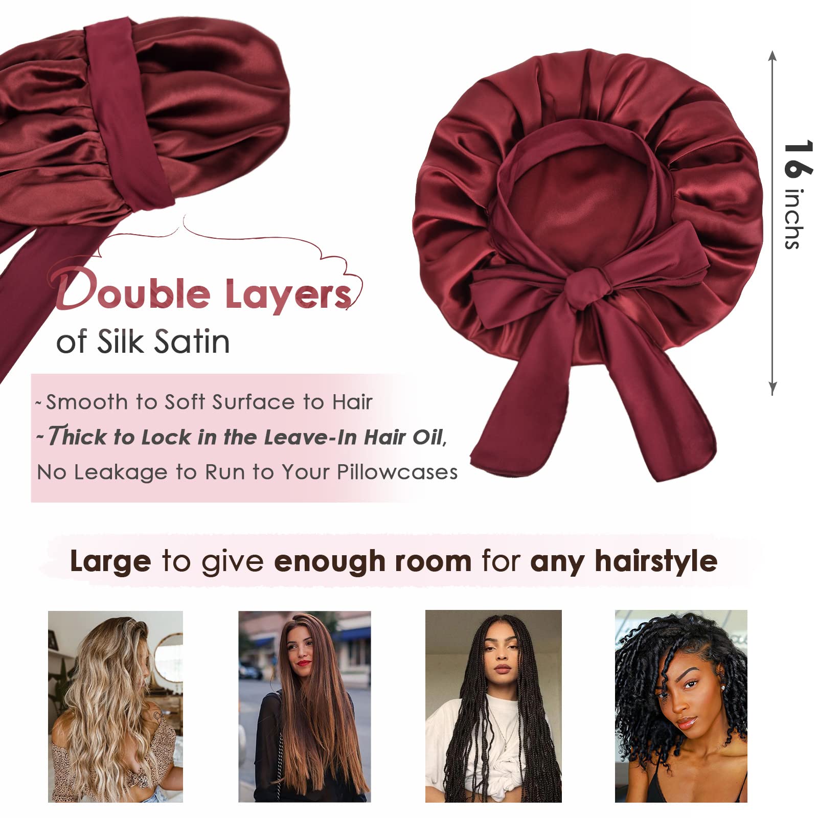 YANIBEST Adjustable Satin Bonnet for Sleeping Women Double Layer Hair Wrap Reduce Friction Prevent Frizz Natural Curly Hair