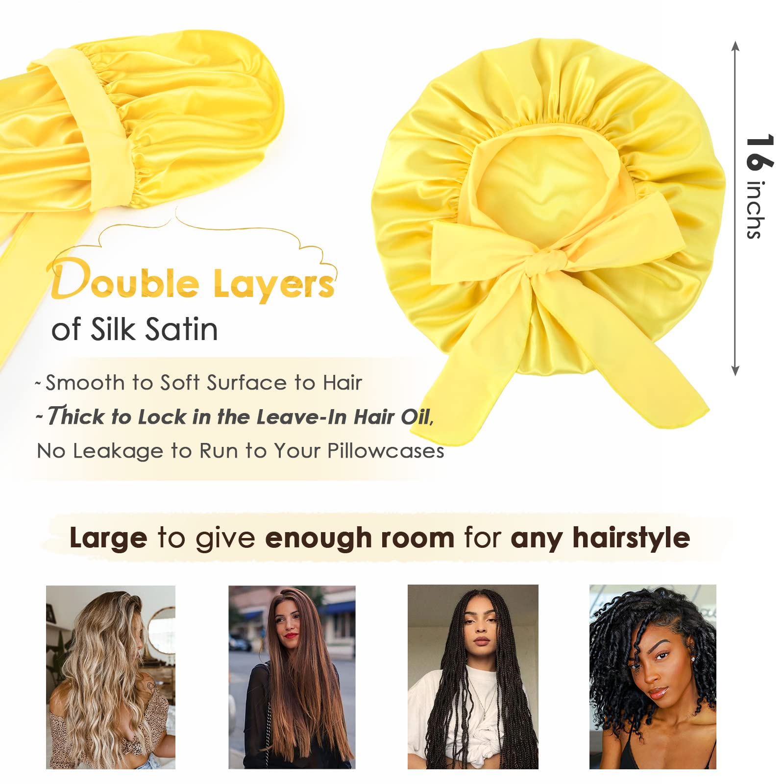 YANIBEST Adjustable Satin Bonnet for Sleeping Women Double Layer Hair Wrap Reduce Friction Prevent Frizz Natural Curly Hair