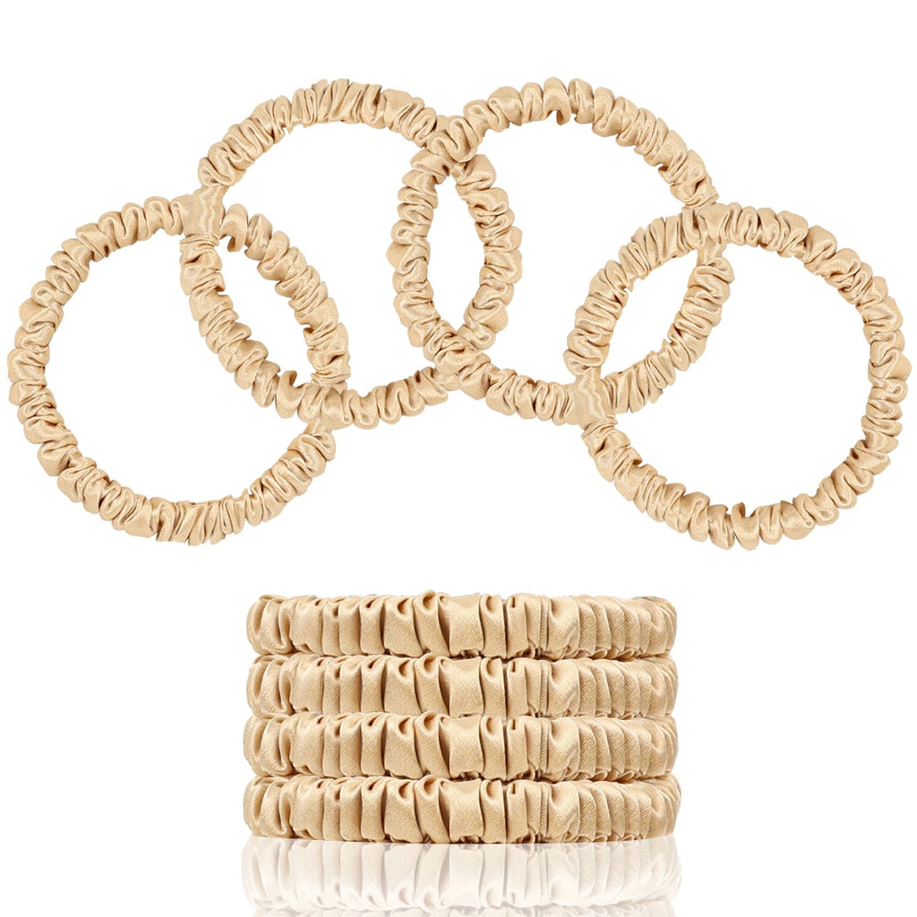 Mulberry Silk Hair Ties 4 PCS, 100% Pure 22 Momme Mulberry Silk Hair Scrunchies for Women Sleep, Elastics Hair Care No Damage, (Champagne Gold*4)