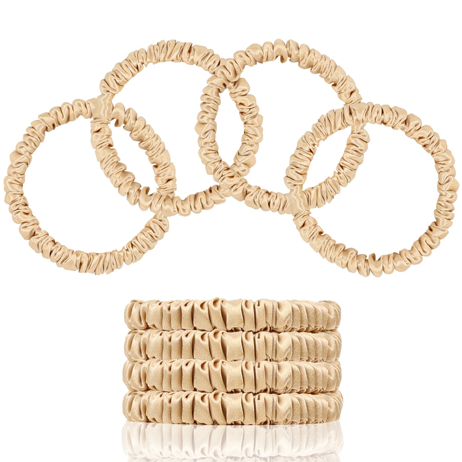 Mulberry Silk Hair Ties 4 PCS, 100% Pure 22 Momme Mulberry Silk Hair Scrunchies for Women Sleep, Elastics Hair Care No Damage, (Champagne Gold*4)