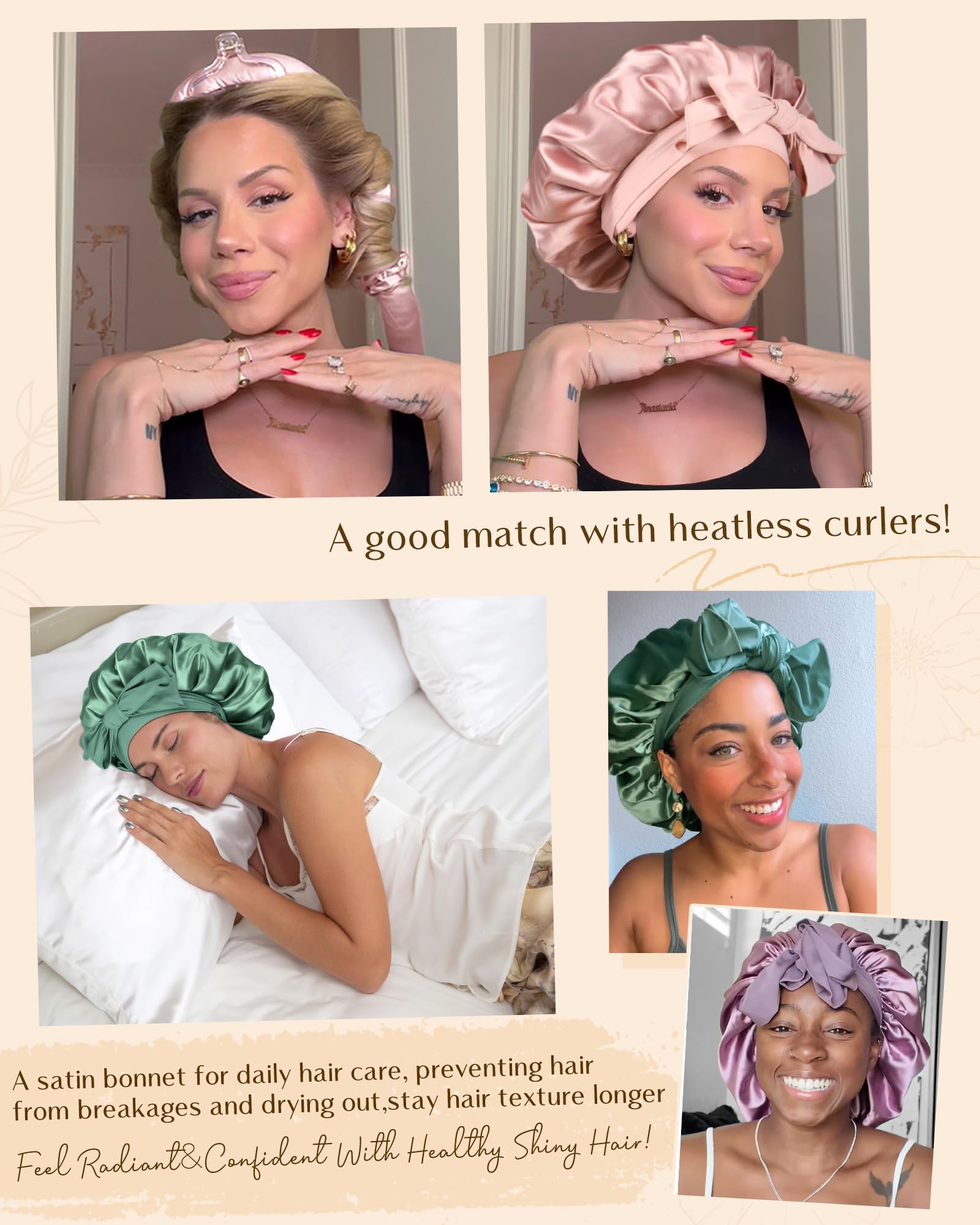 YANIBEST Adjustable Satin Bonnet for Sleeping Women Double Layer Hair Wrap Reduce Friction Prevent Frizz Natural Curly Hair