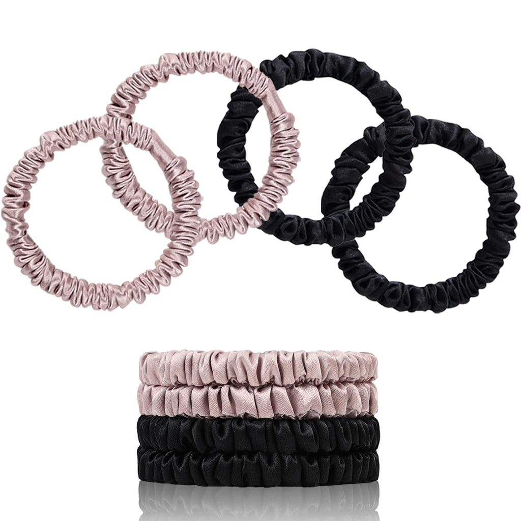 Mulberry Silk Hair Ties 4 PCS, 100% Pure 22 Momme Mulberry Silk Hair Scrunchies for Women Sleep, Elastics Hair Care No Damage, (Champagne Gold*4)