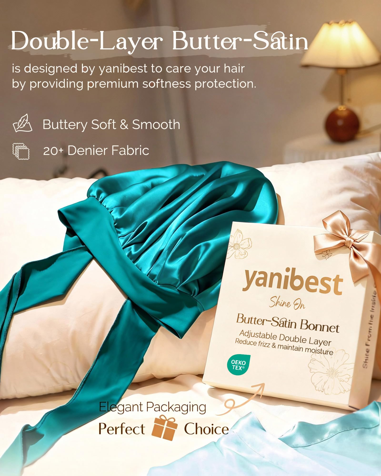 YANIBEST Adjustable Satin Bonnet for Sleeping Women Double Layer Hair Wrap Reduce Friction Prevent Frizz Natural Curly Hair