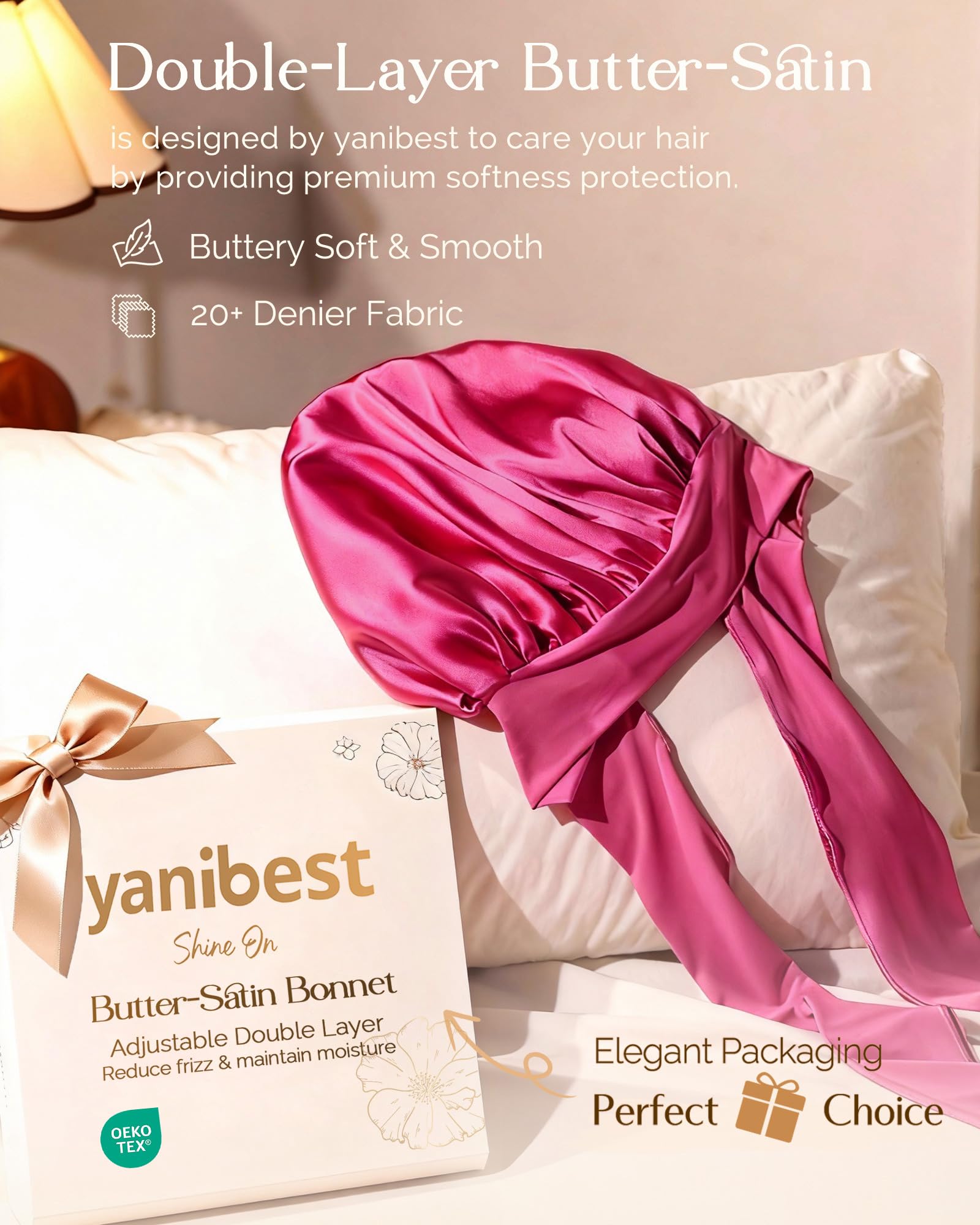 YANIBEST Adjustable Satin Bonnet for Sleeping Women Double Layer Hair Wrap Reduce Friction Prevent Frizz Natural Curly Hair