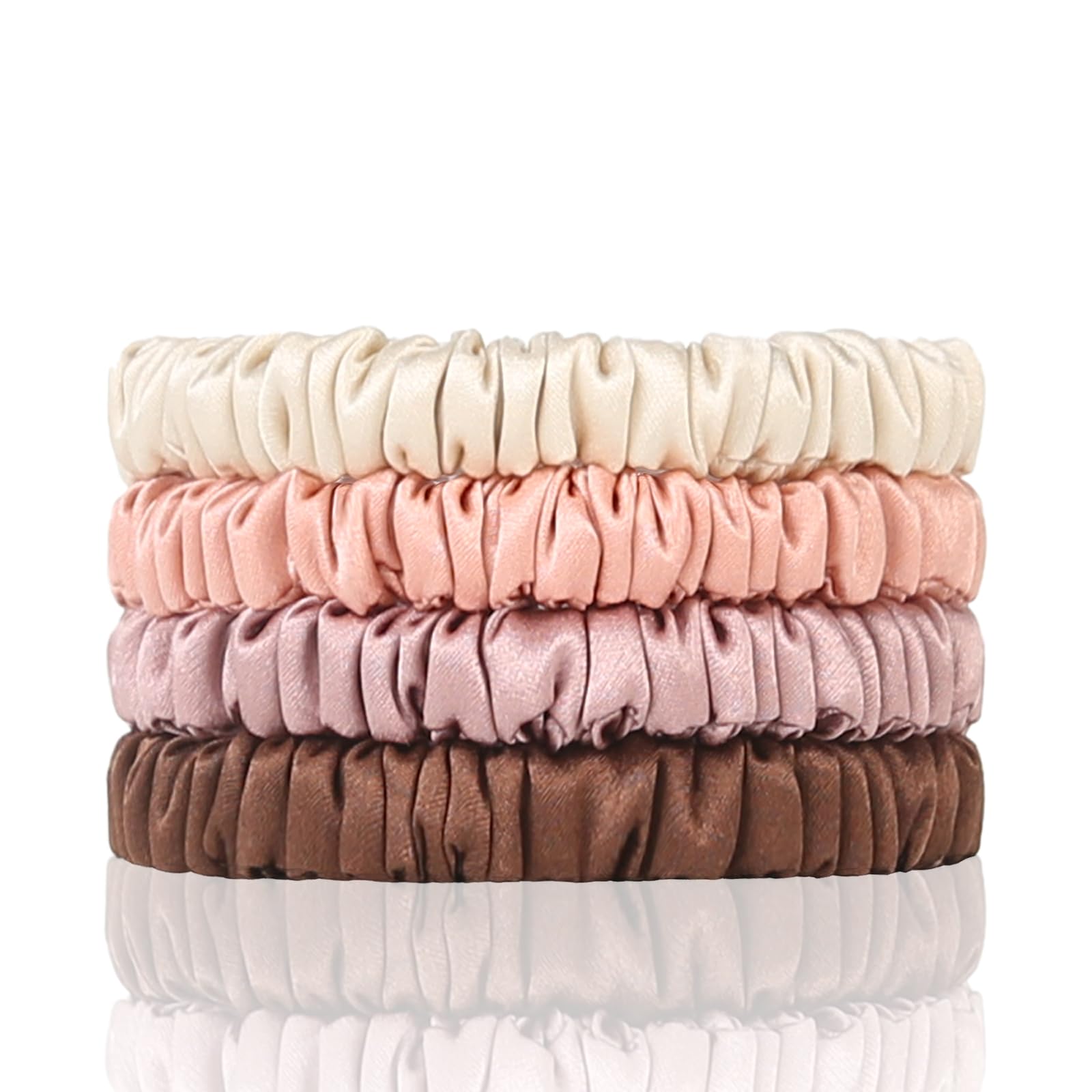 Mulberry Silk Hair Ties 4 PCS, 100% Pure 22 Momme Mulberry Silk Hair Scrunchies for Women Sleep, Elastics Hair Care No Damage, (Champagne Gold*4)