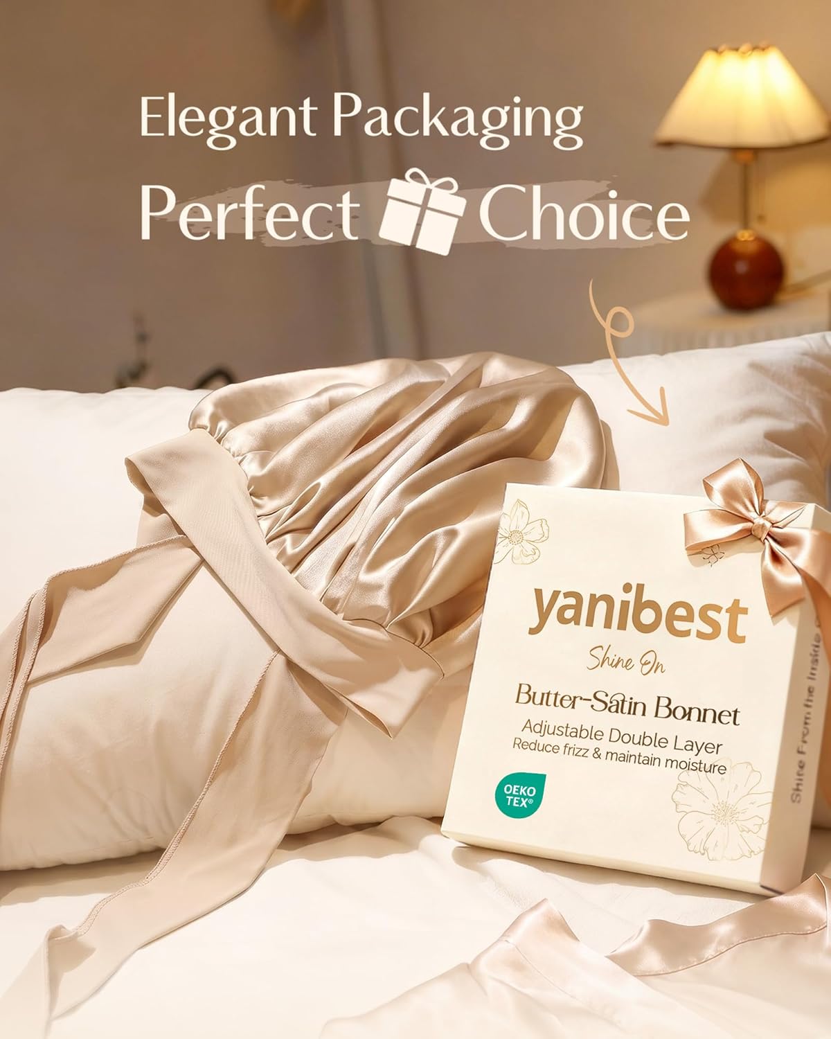 YANIBEST Adjustable Satin Bonnet for Sleeping Women Double Layer Hair Wrap Reduce Friction Prevent Frizz Natural Curly Hair