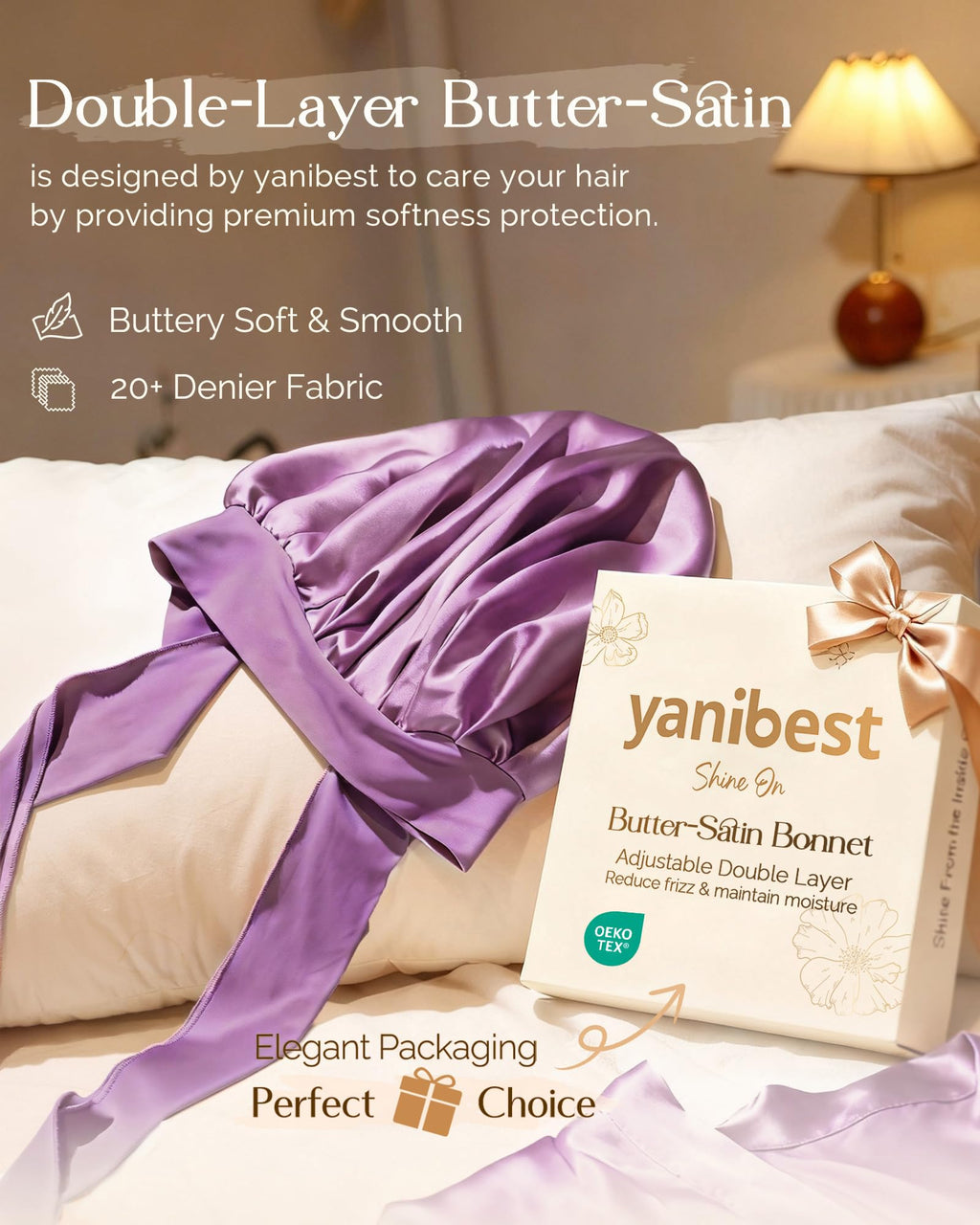 YANIBEST Adjustable Satin Bonnet for Sleeping Women Double Layer Hair Wrap Reduce Friction Prevent Frizz Natural Curly Hair