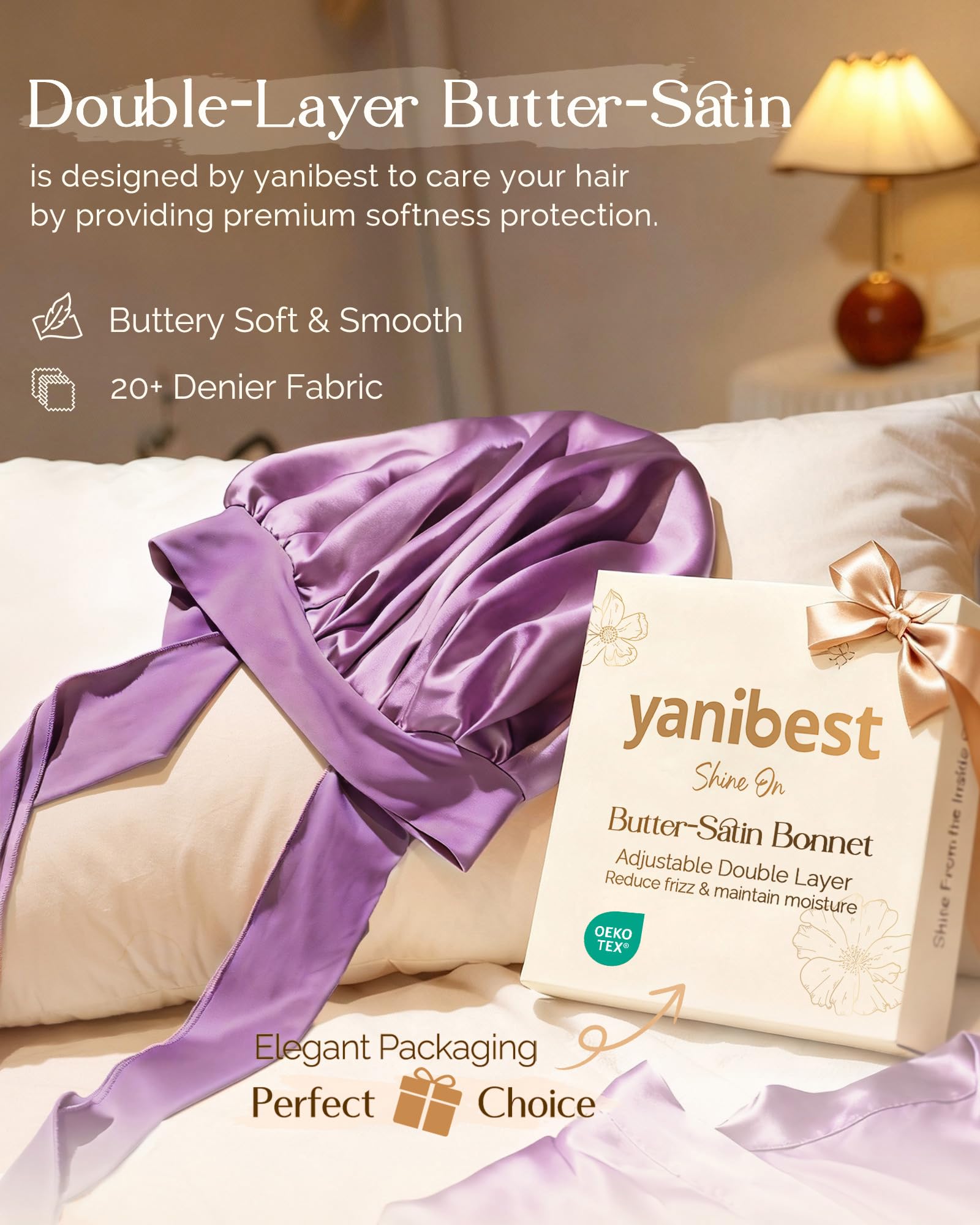 YANIBEST Adjustable Satin Bonnet for Sleeping Women Double Layer Hair Wrap Reduce Friction Prevent Frizz Natural Curly Hair