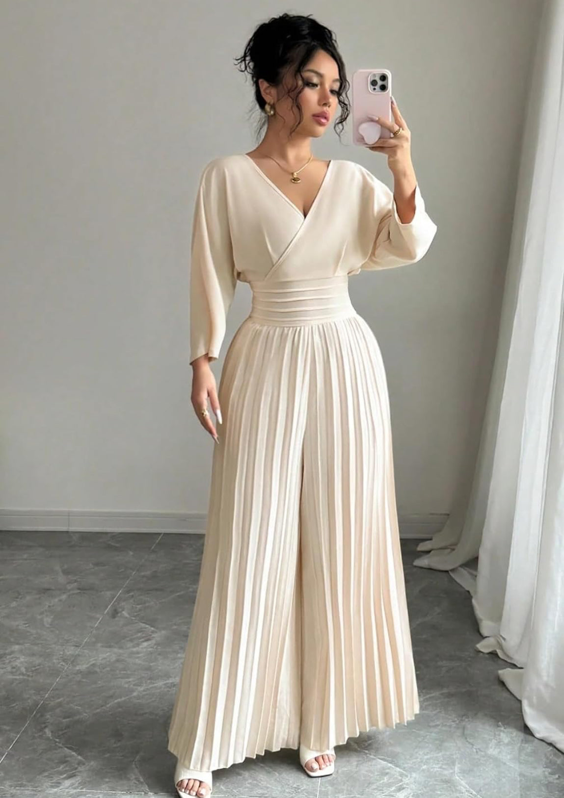 Wide-Leg Pleated Jumpsuit