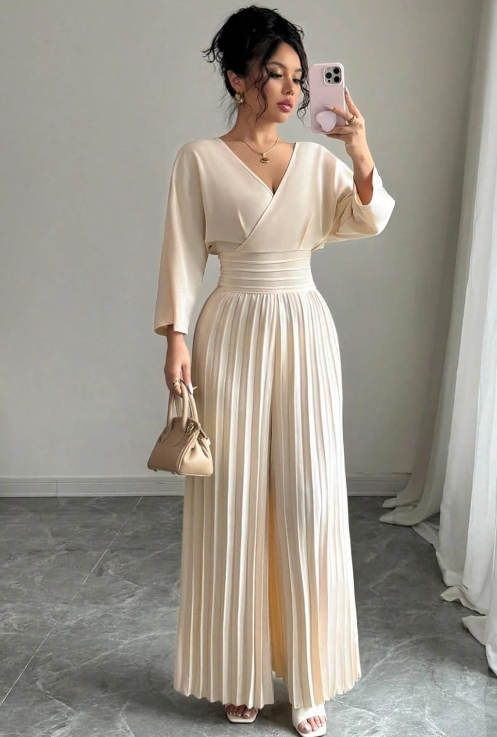 Wide-Leg Pleated Jumpsuit