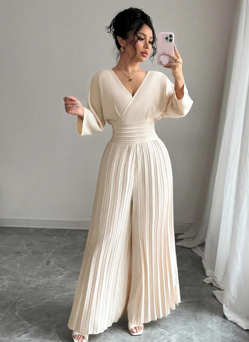 Wide-Leg Pleated Jumpsuit