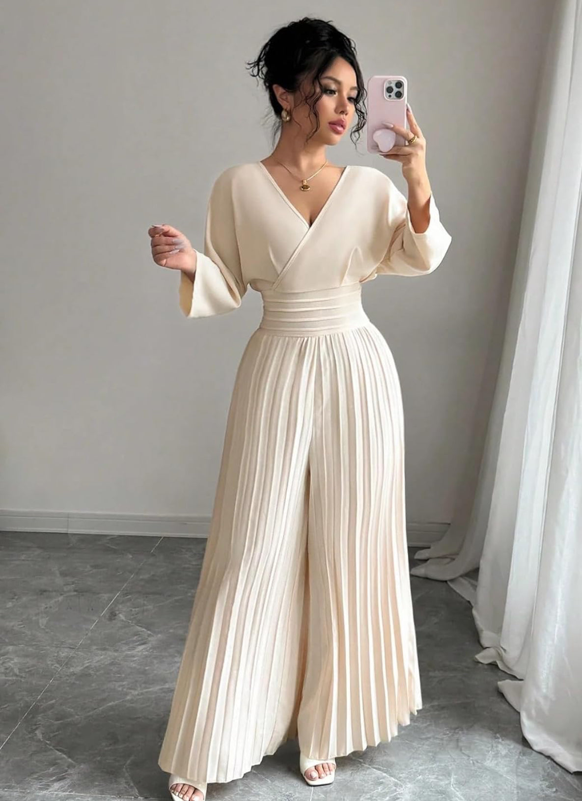 Wide-Leg Pleated Jumpsuit